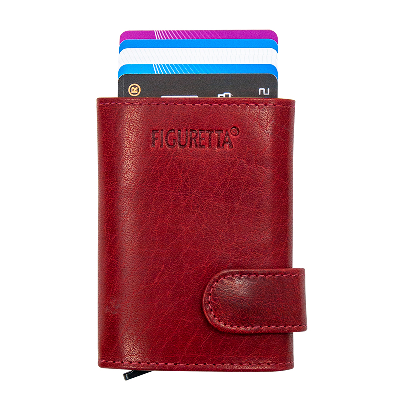 Figuretta Kaarthouder RFID Buffalo Leder Rood 8x10,5x1,8 cm