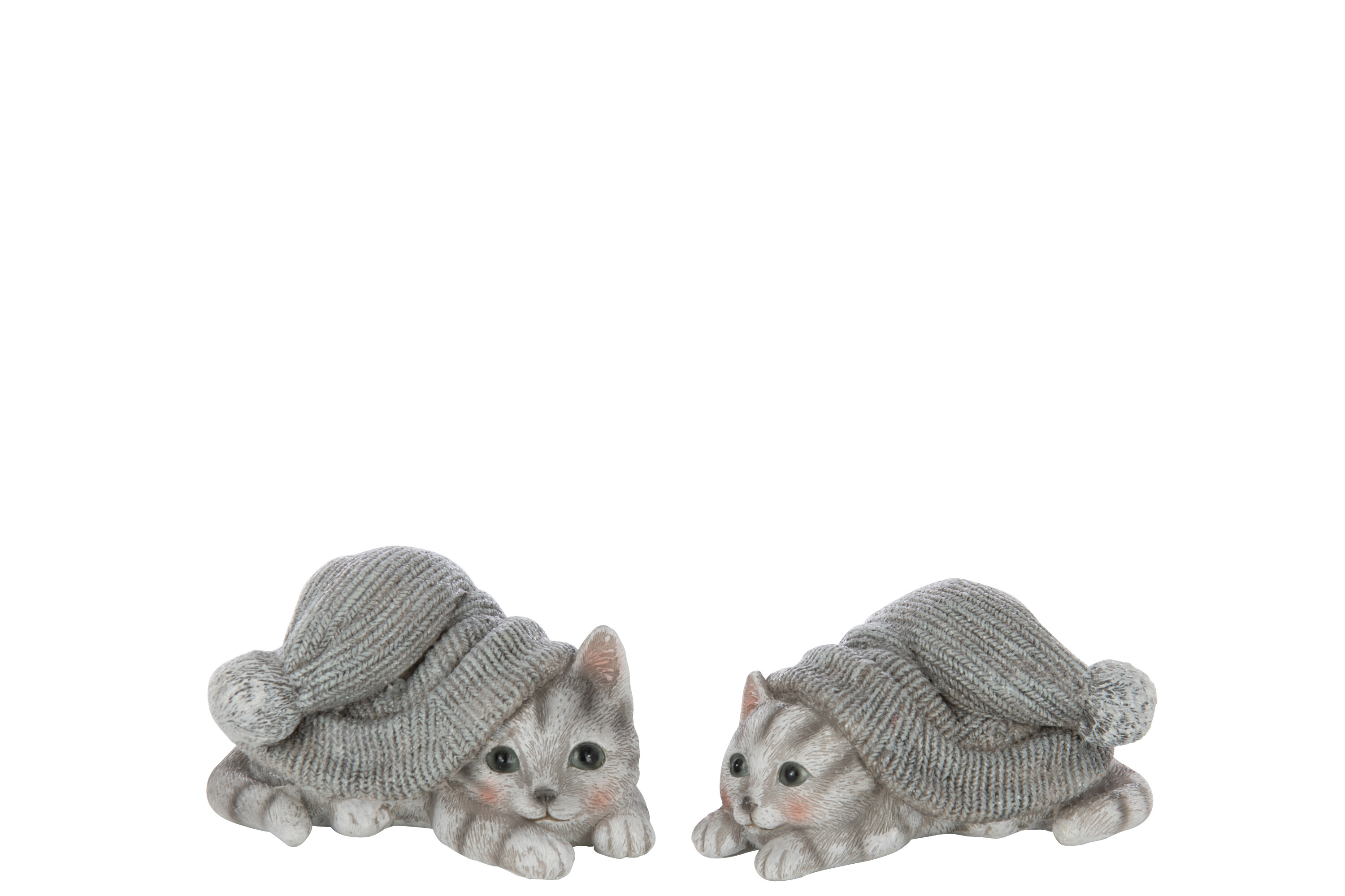 J-Line Kat met Muts 13x9.5x7.5 cm - Grijsblauw - assorti - prijs per stuk