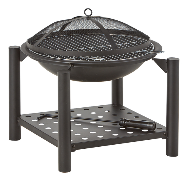 Vuurschaal met Grill op voet met Vonkenrooster en Vuurhaak