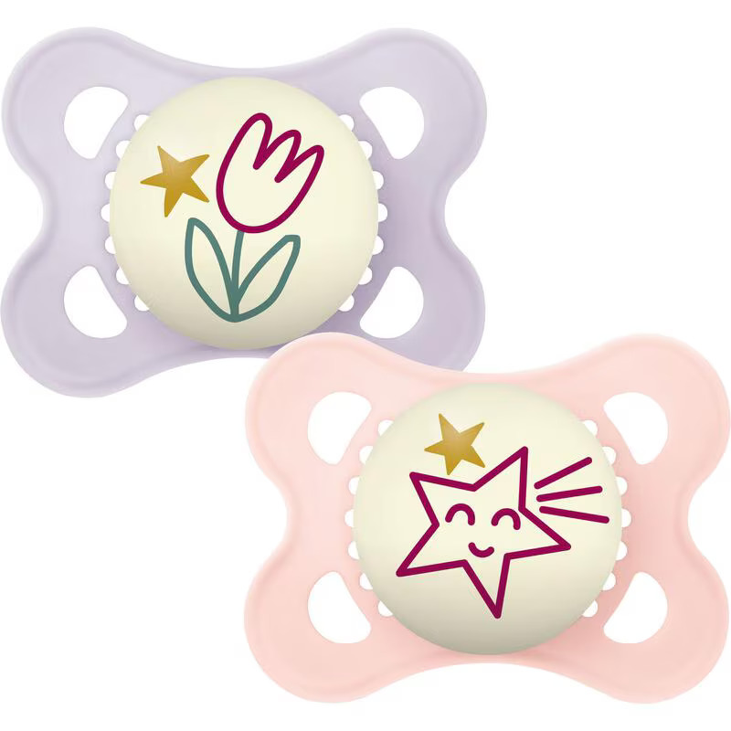 Mam Fopspeen Original Silicone Printed Night Roze-Paars 0-6 maand - 2 stuks