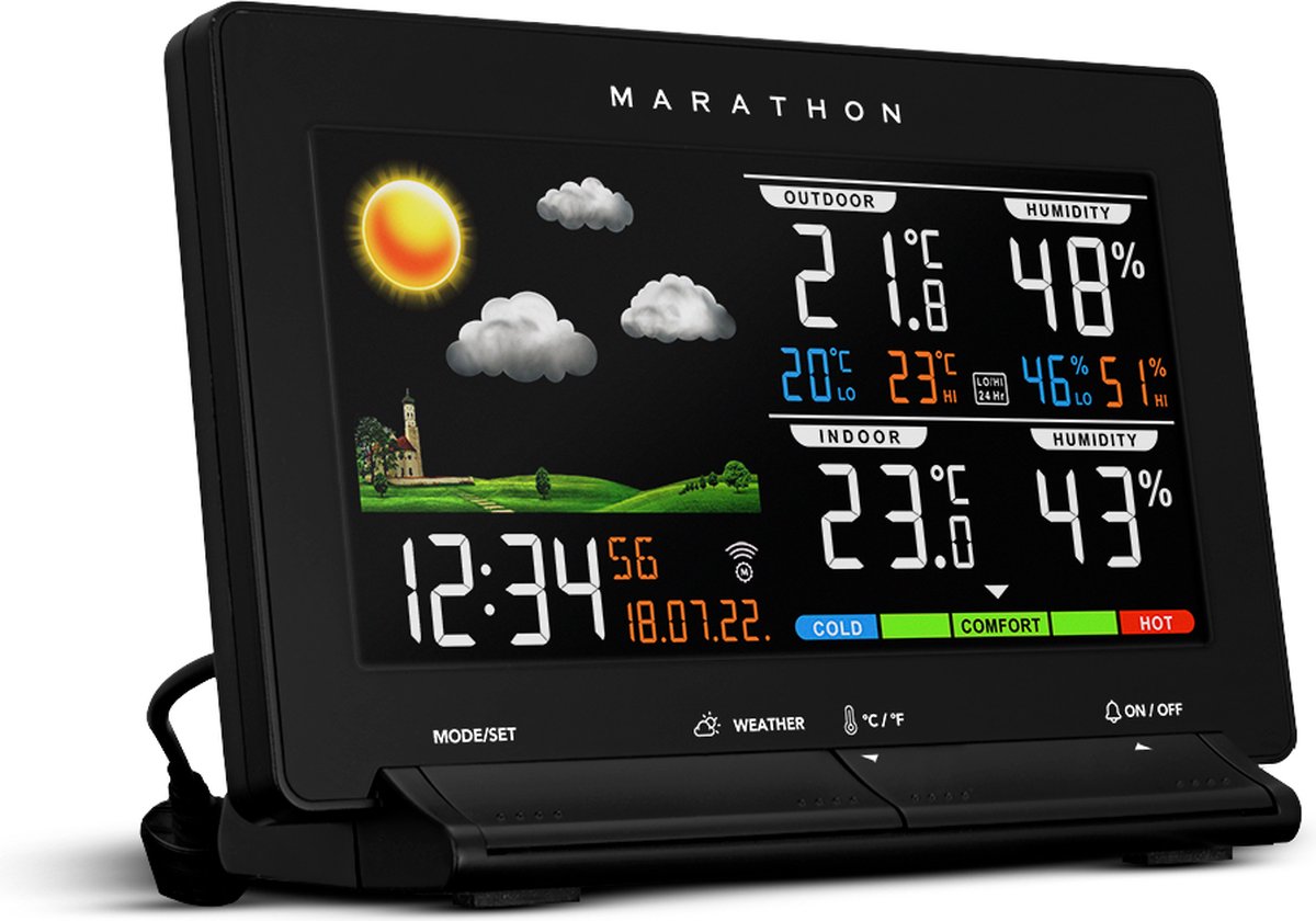 Marathon Weerstation Lisbon Zwart Thermo-Hygrosensor - Comfort Indicatie