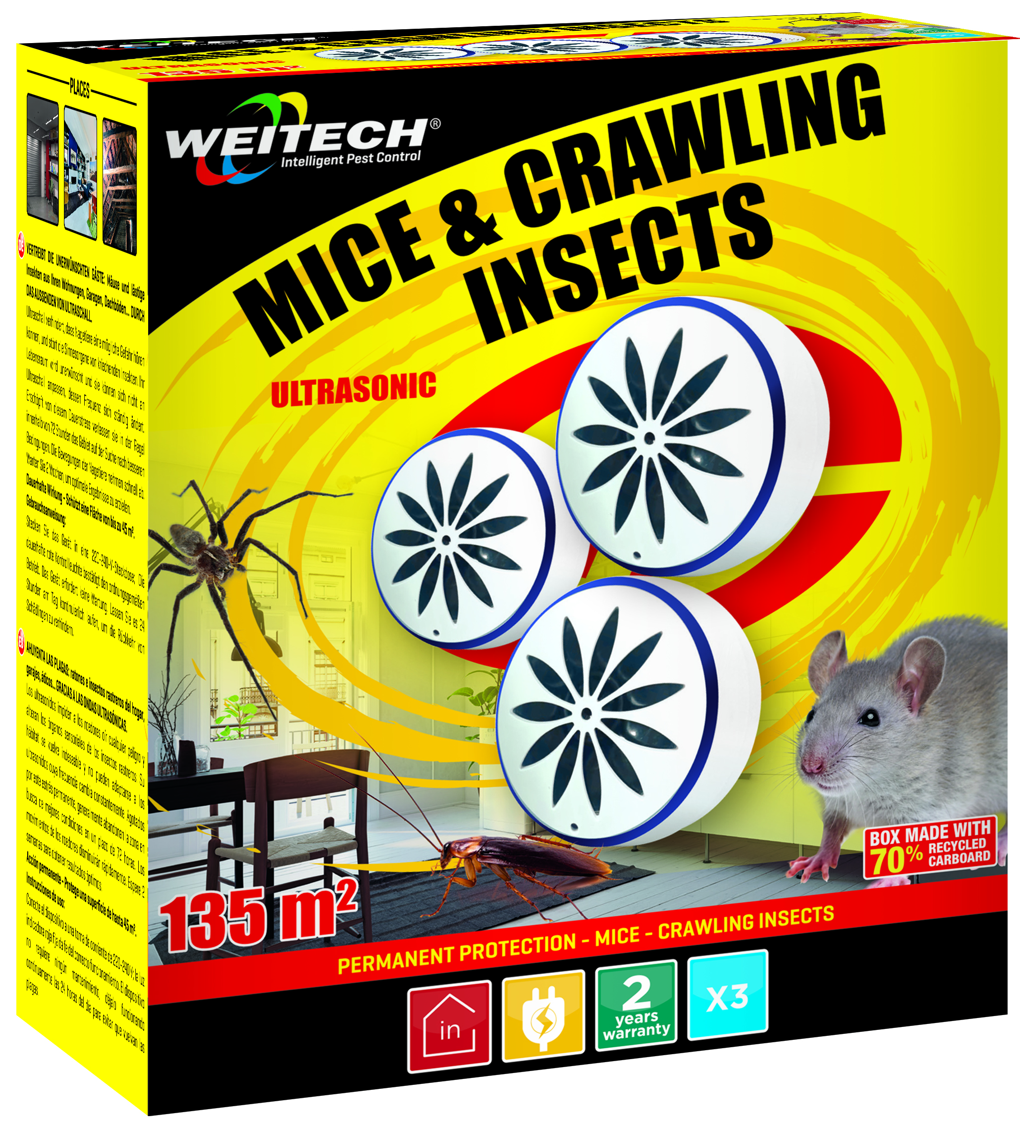 Weitech Pest Repeller Ultrasonic 523 3-Pack 135m²