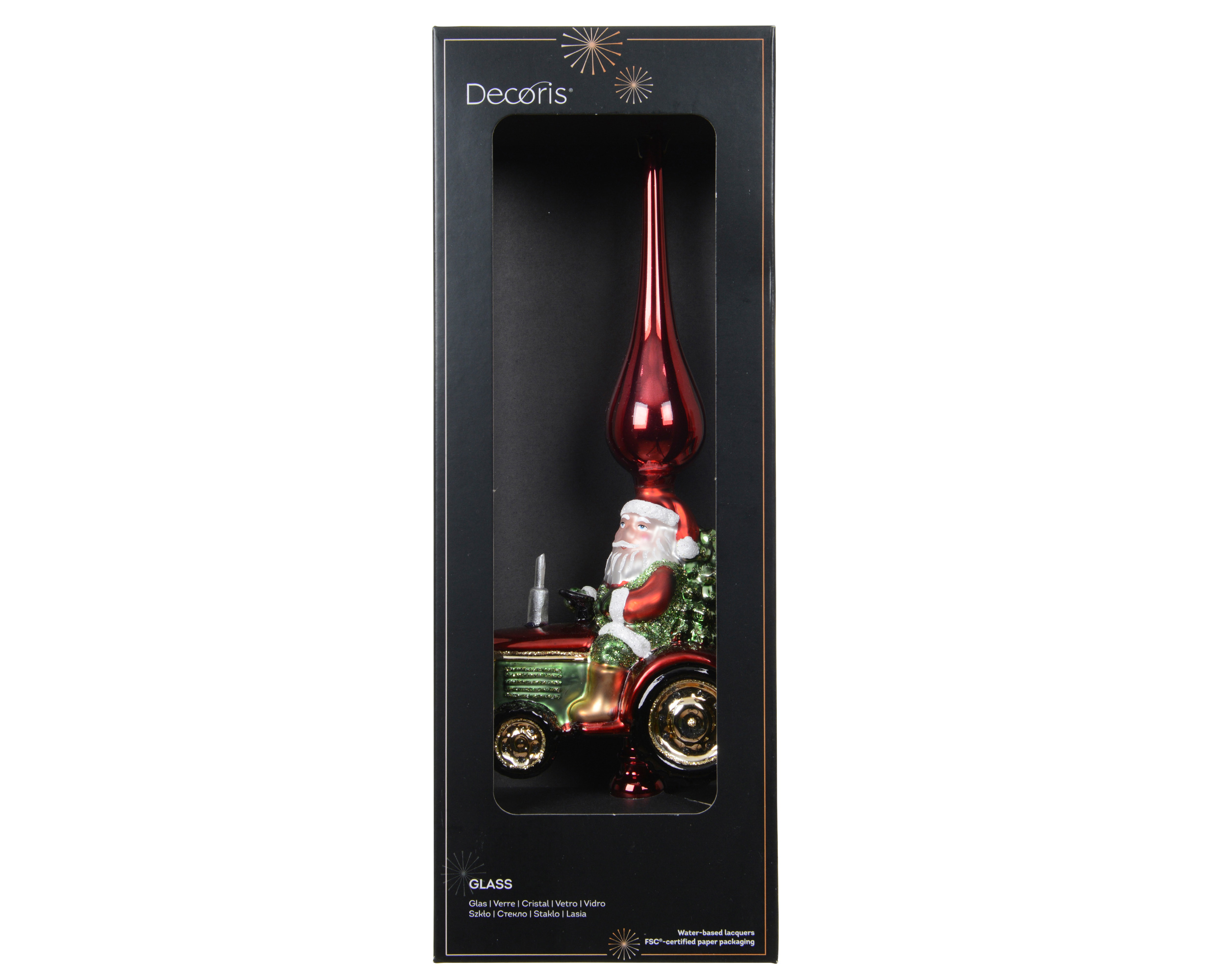 Piek Glas Kerstman in Auto - 10.5x5.5x30 cm