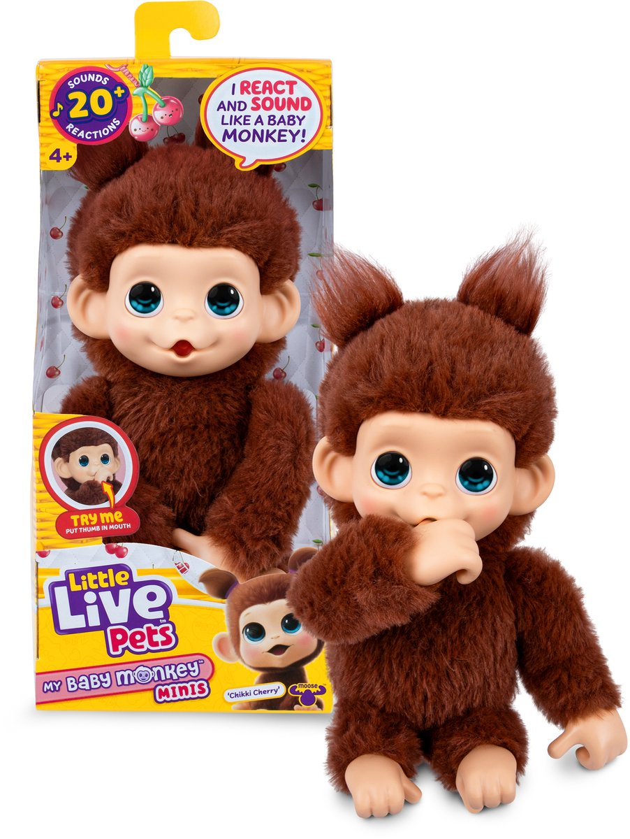 Little Live Pets My Baby Mini Monkey Brown Cherri meer dan 20 geluiden en reacties