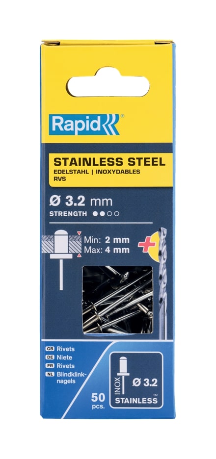 Rapid Blindklinknagels 3,2x8 mm RVS 50 stuks + boor