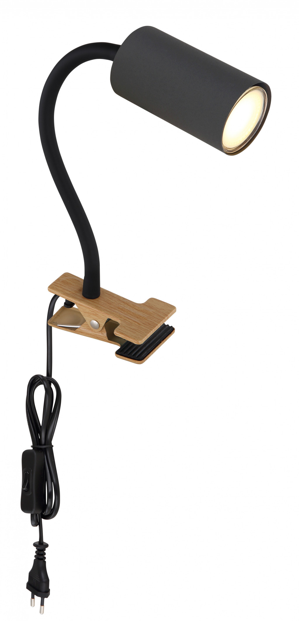 Globo Klemspot Robby Grafiet/Hout 1x GU10