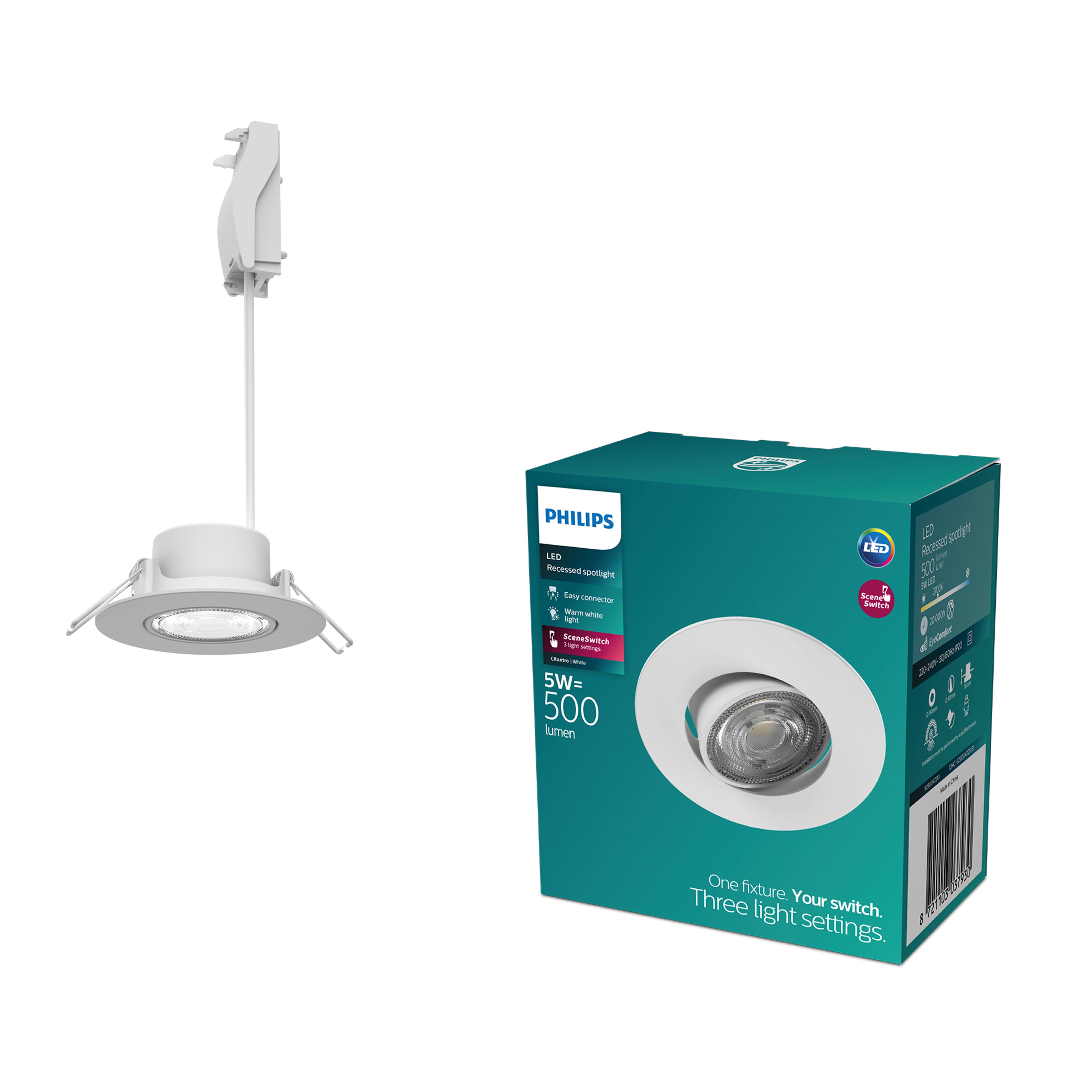 Philips Cilantro Inbouwspot Rond Wit 68 mm 5W 500lm 2700K Dimbaar Philips Cilantro Inbouwspot Rond Wit 68 mm 5W 500lm 2700K Dimbaar