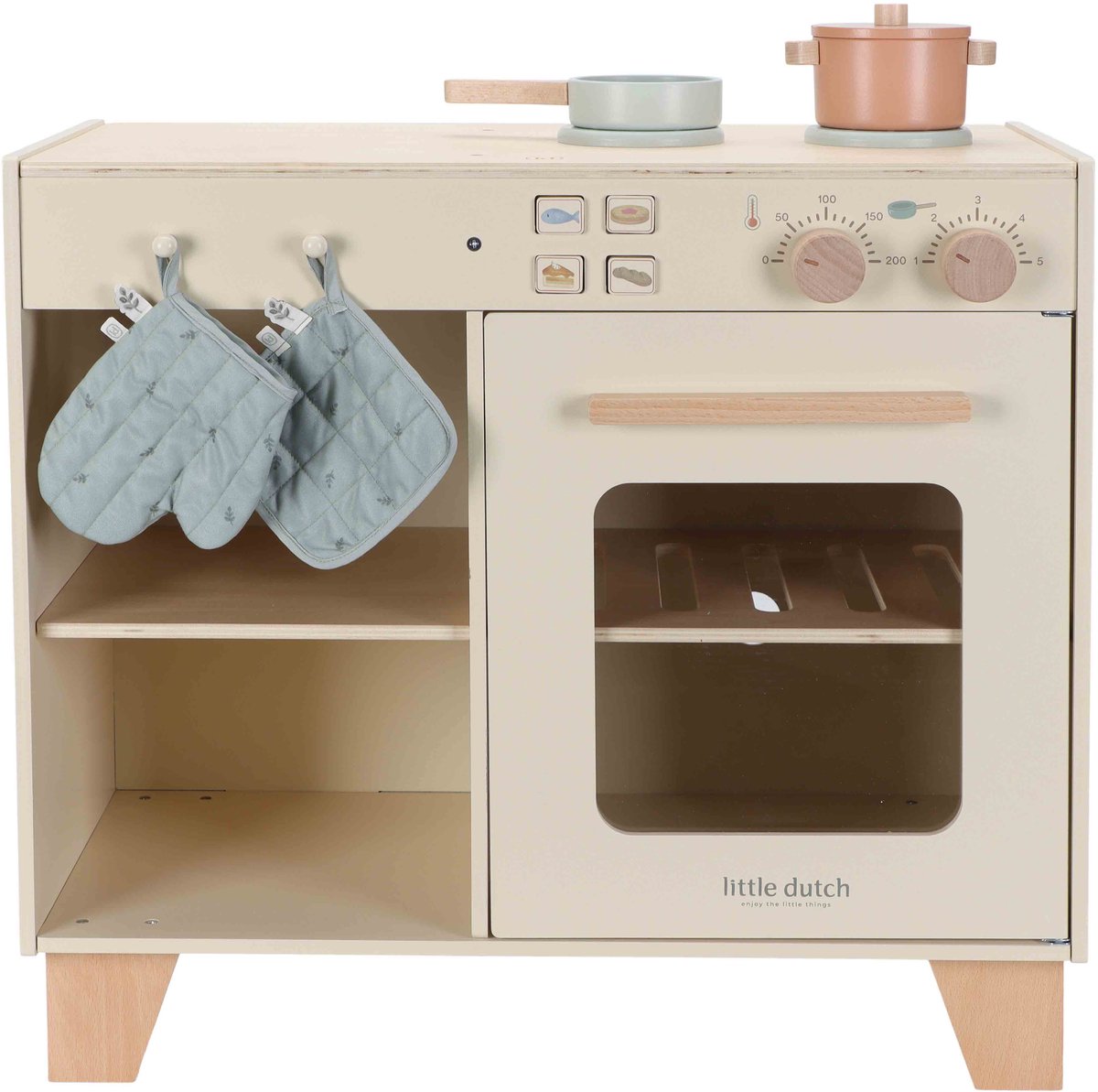 Little Dutch Houten Keuken 57 x 60 x 34 cm, met pot, pan, lapje en ovenwant