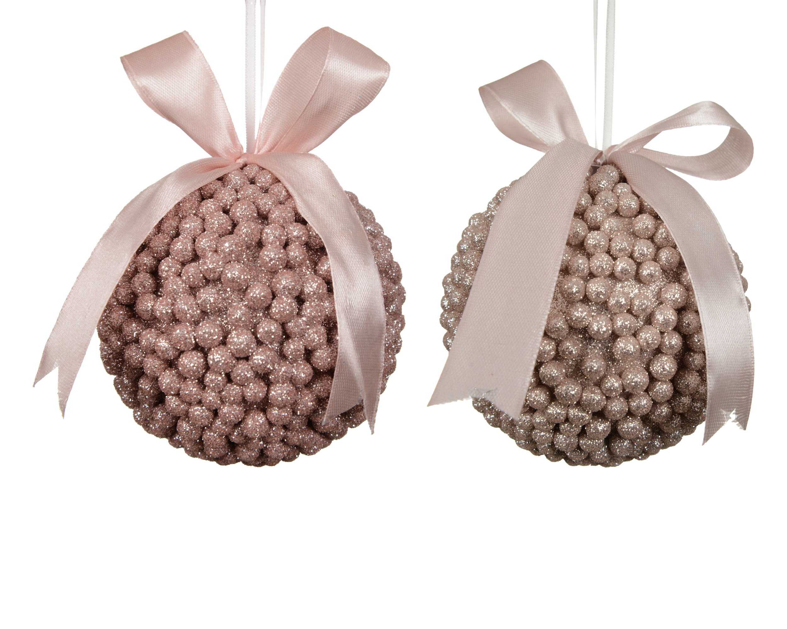 Kerstbal Foam Roze 9cm met Strik - Glitter - assorti - prijs per stuk