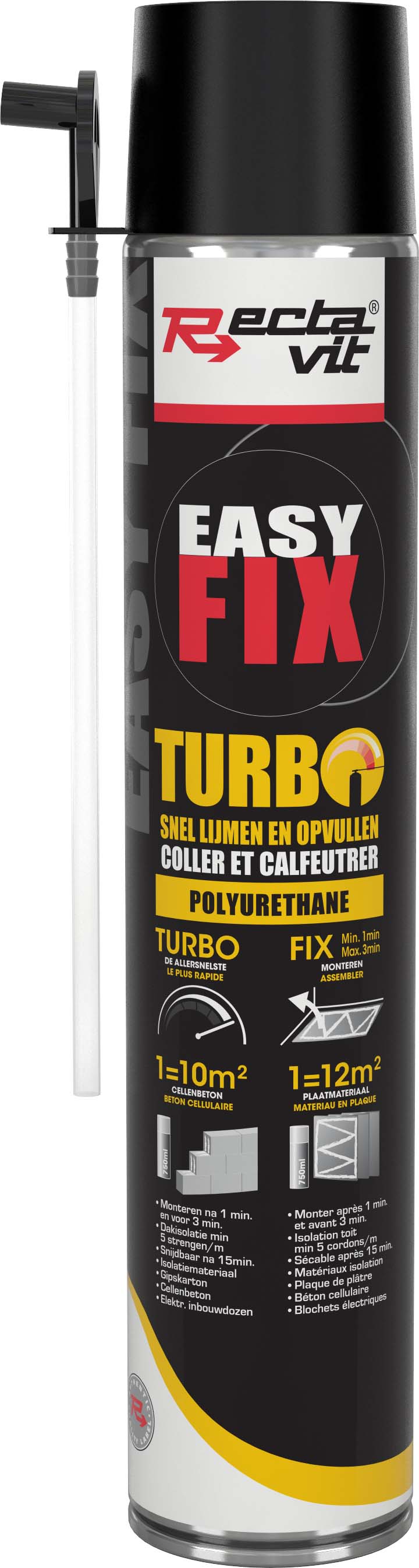Rectavit Easy Fix Turbo Manueel 750 ml Snelste Lijmschuim - Uitharding 15 min