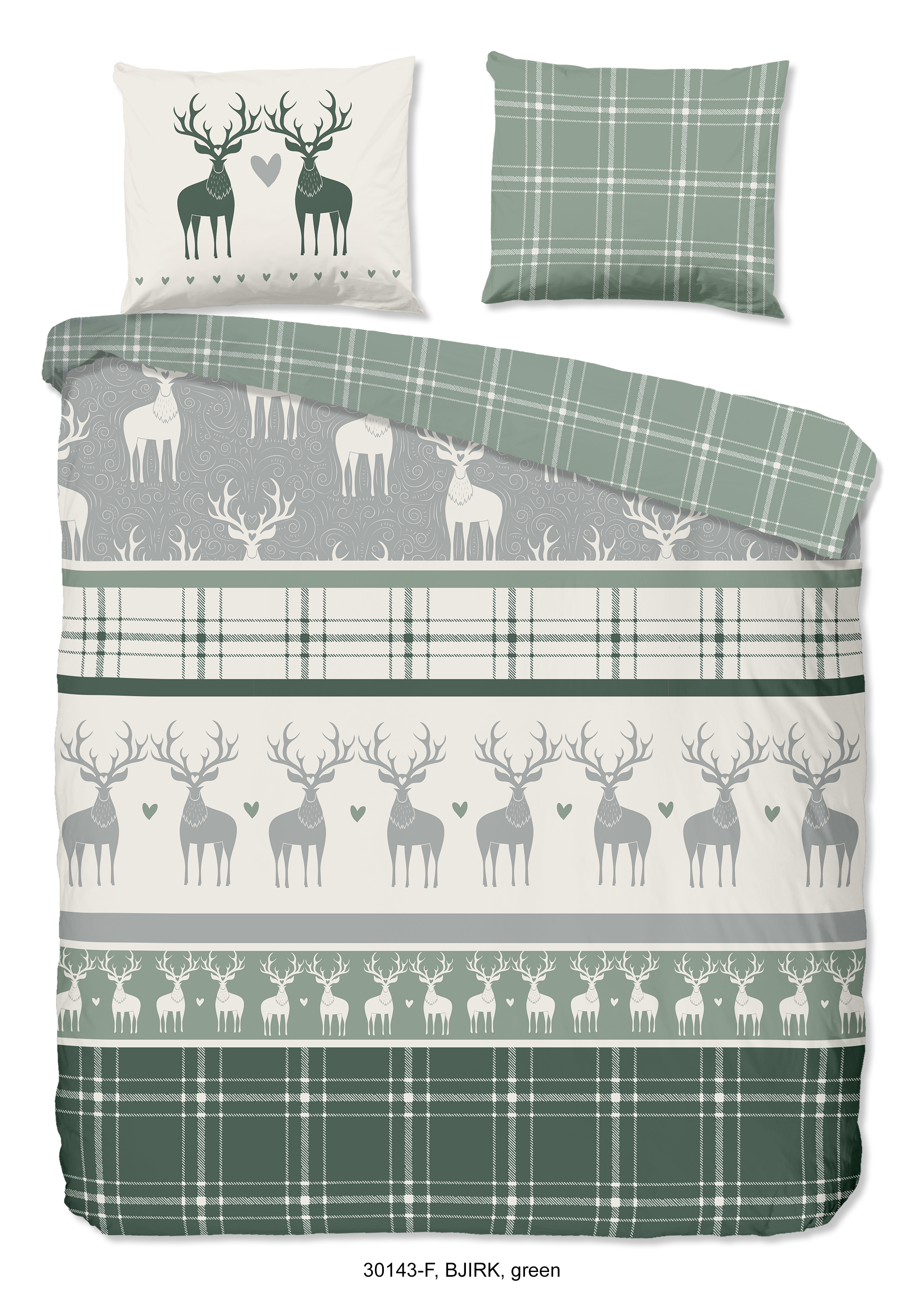 Good Morning Dekbedovertrekset Bjirk Groen Herten - 140x220 cm - Flanel