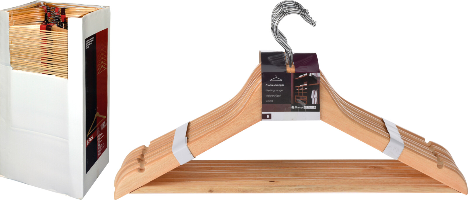 Kapstok set 6/8 stuks 44x23 cm - Naturel Hout - assorti - prijs per set
