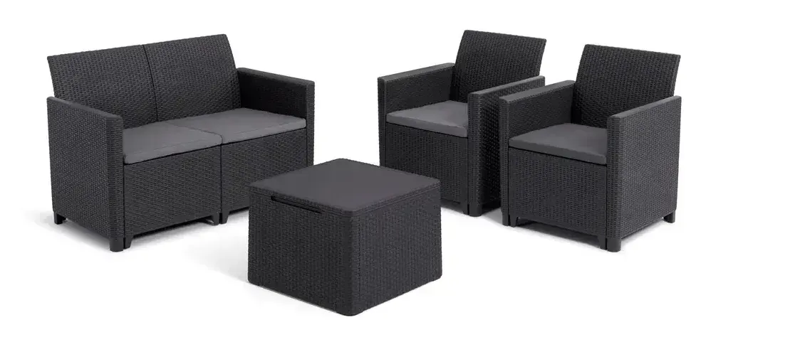 Keter Claire Loungeset Graphite met Opbergtafel