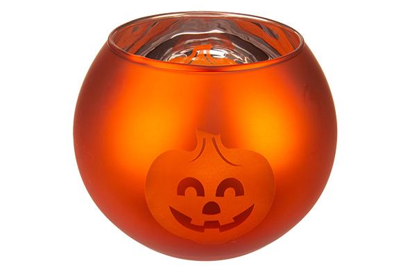 Cosy@Home Theelichthouder Pumpkins 12x10 cm - Glas - Oranje