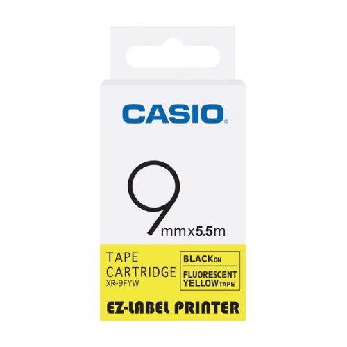 Tape voor Labelprinter Casio - 9mm Zwart op Geel - Fluo