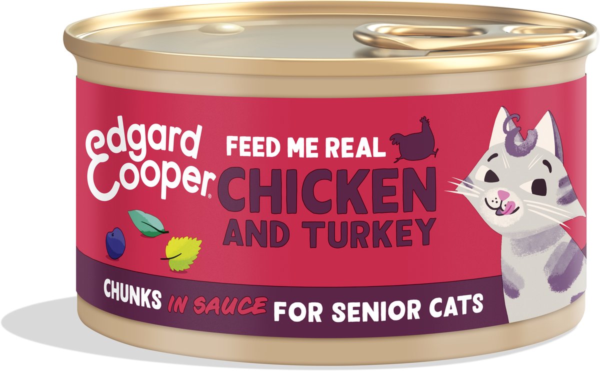 Edgard & Cooper Senior Blik 85 g met Scharrelkip en Kalkoen in Saus