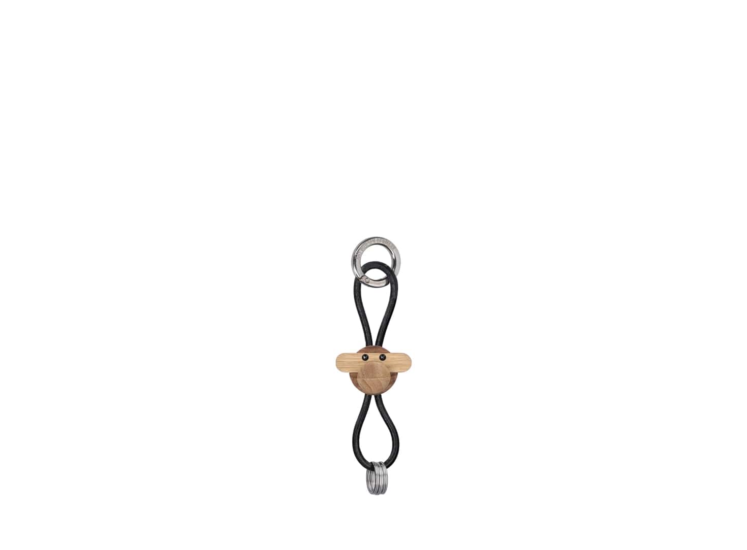 Kay Bojesen Sleutelhanger Aap - Lederen Koord 12.5cm - Zilver/Zwart - Teak/Limba