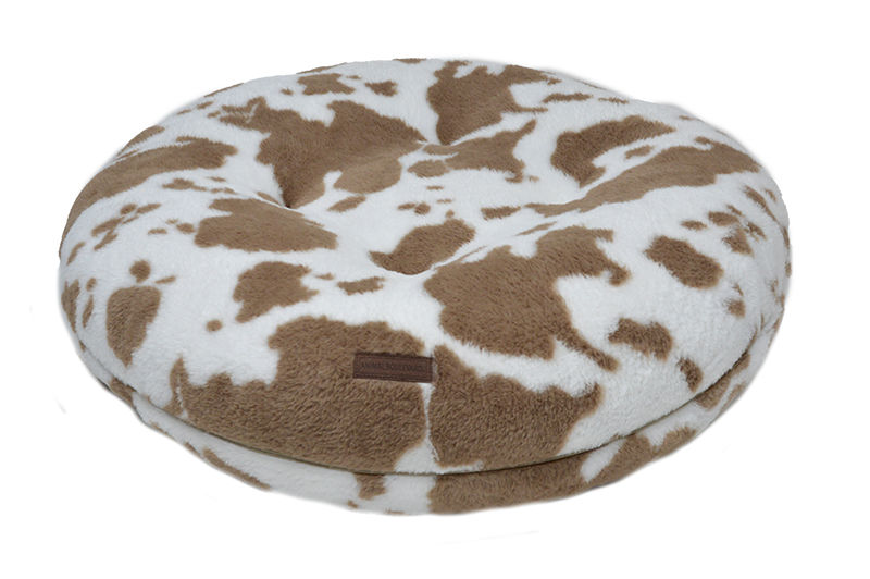 Animal Boulevard Cow Plush Hondenkussen Puff Rond Wit/Bruin Diameter 58 cm
