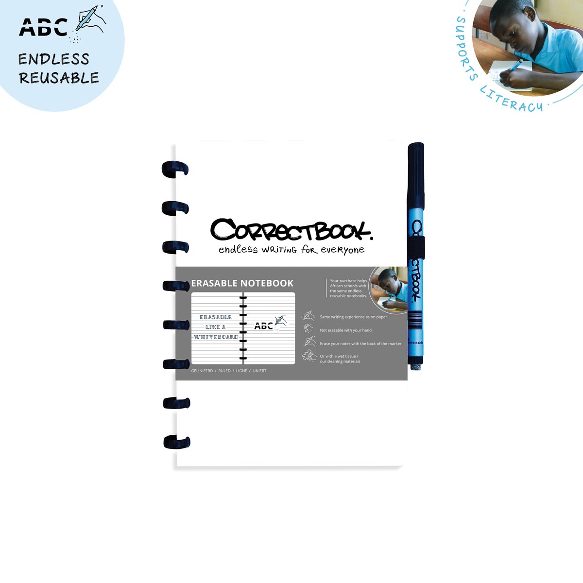 Correctbook Schrift A5 Herbruikbaar Wit - Gelijnd - Whiteboard