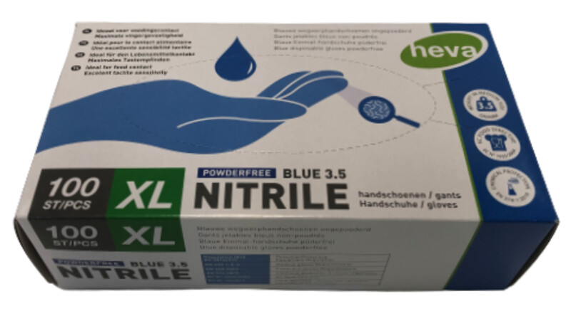 Heva Wegwerphandschoenen Nitril Blauw Voeding Poedervrij XL - 100 stuks