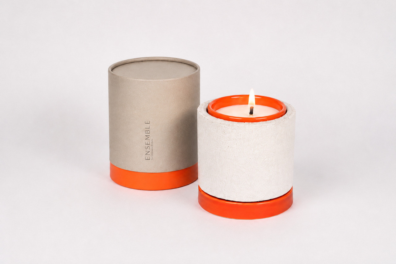 Mon Dada & Val Pottery Geurkaars Set Ensemble Orange Peel 3-delig - Beton/Keramiek/Kaars Bugz Away