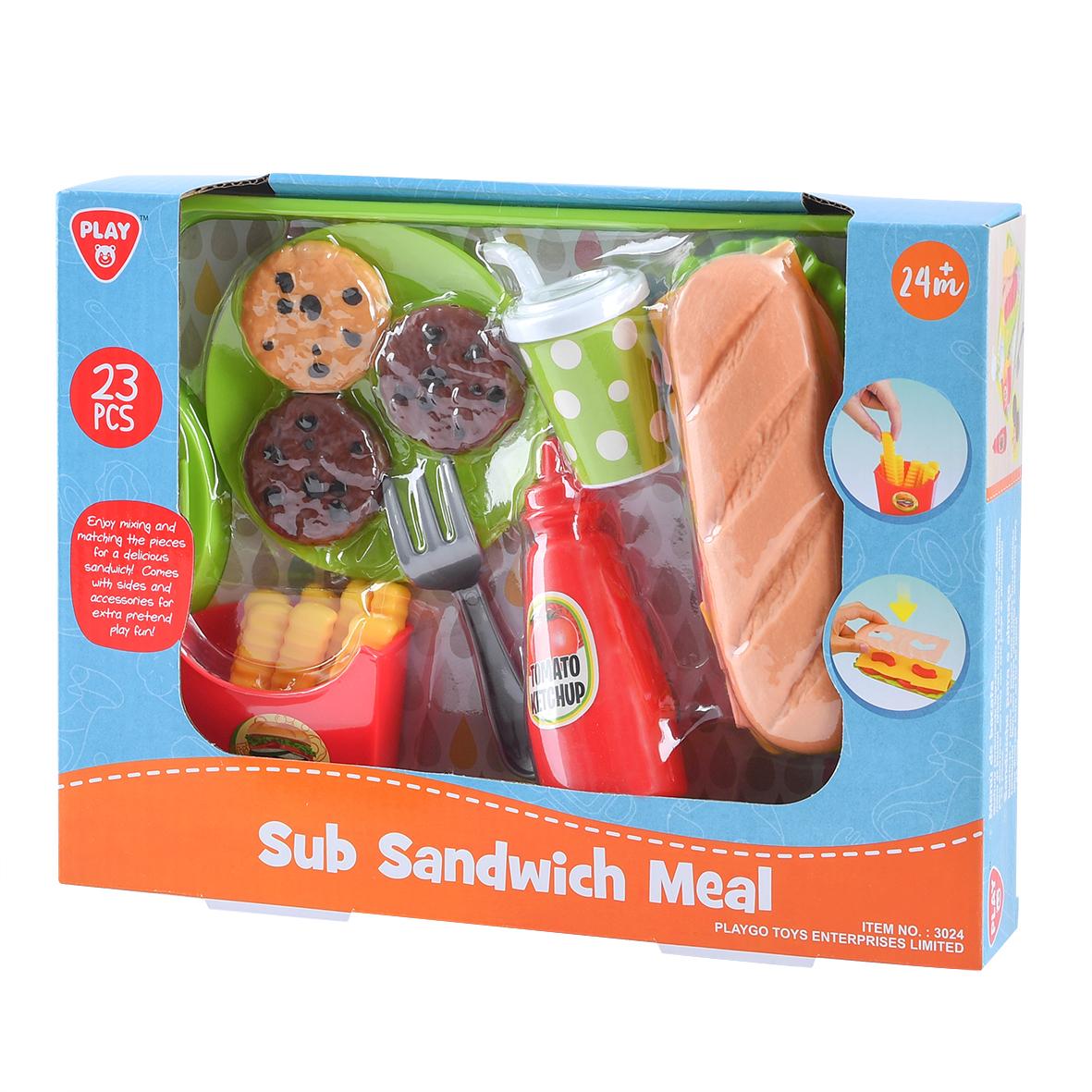 Playgo Sub Sandwish Meal 23 delig, Platteau met maaltijd