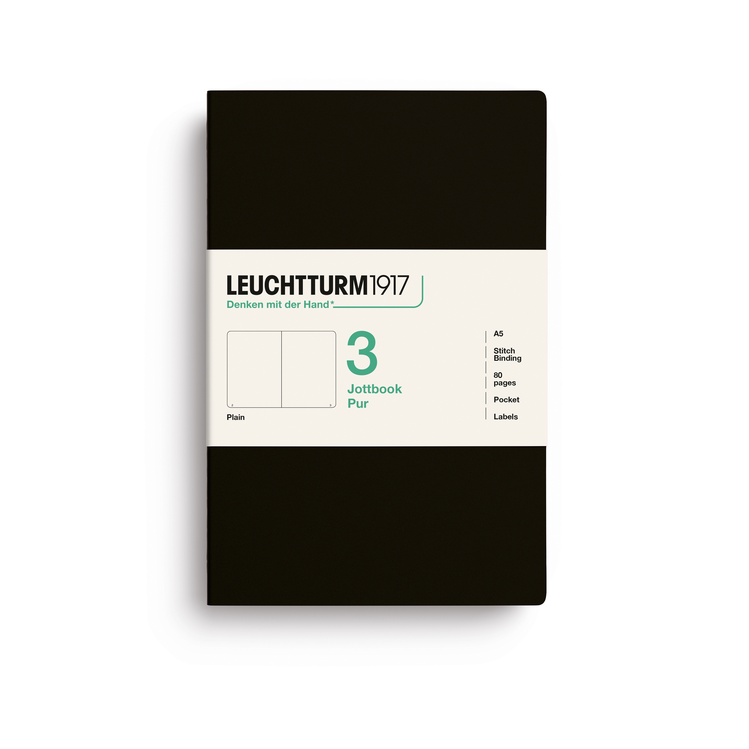 Leuchtturm 1917 Jottbook Pur Notitieboek A5 Blanco 80 vel Black - 3 stuks