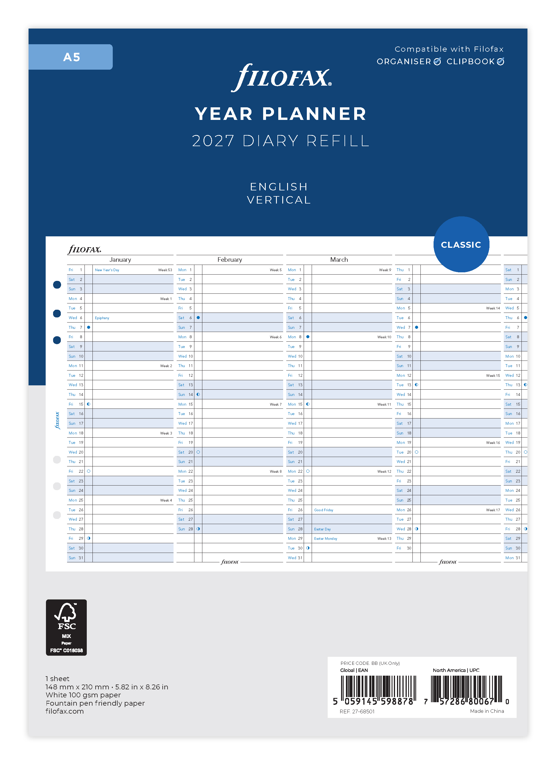 Filofax Jaarplanner 2027 A5 - Verticaal