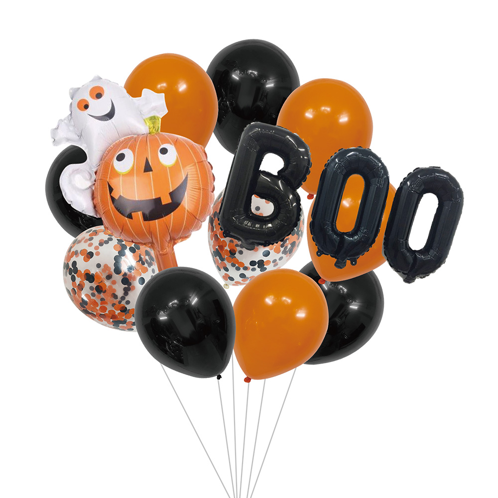 Ballonnenset Halloween 2 Folieballonnen, 10 Latex Ballonnen, Rietje en Lint 10 m