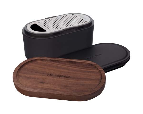 Microplane Container Rasp Antraciet/Walnoot - Rasp RVS en Kunststof Opvangcontainer