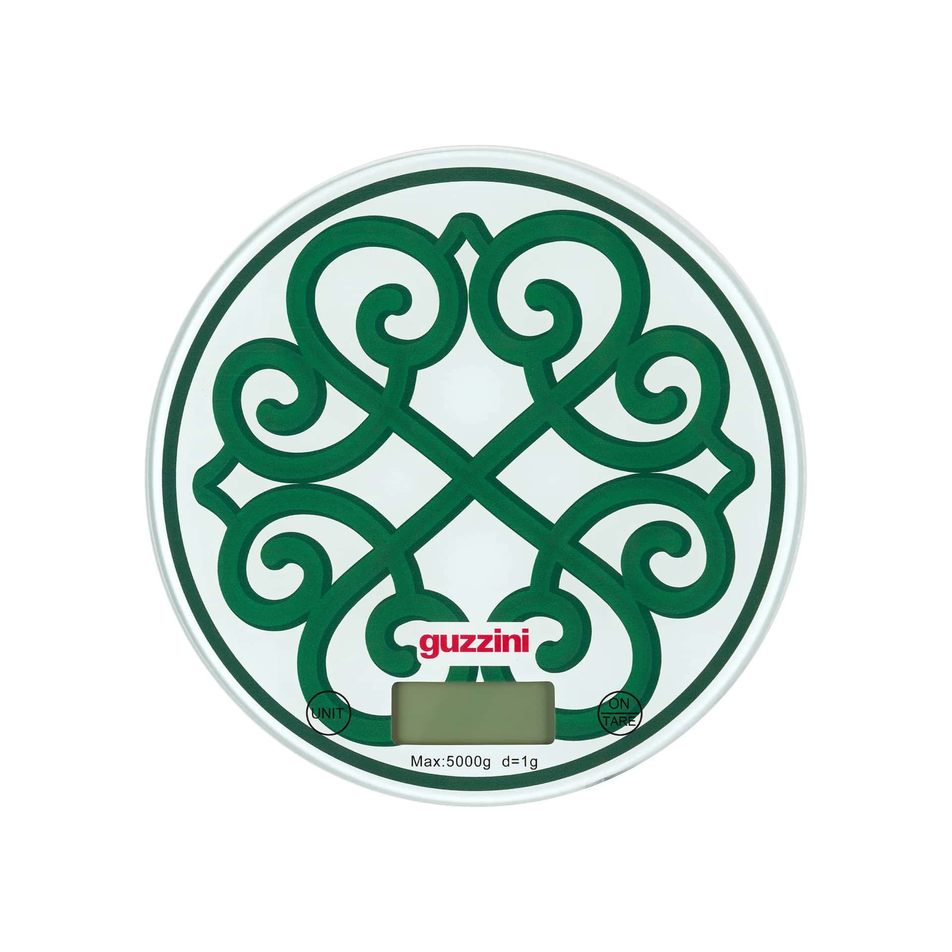 Guzzini Keukenweegschaal Harmonia Forest Green 19.5cm - Digitaal - tot 5kg - op 1g - Glas