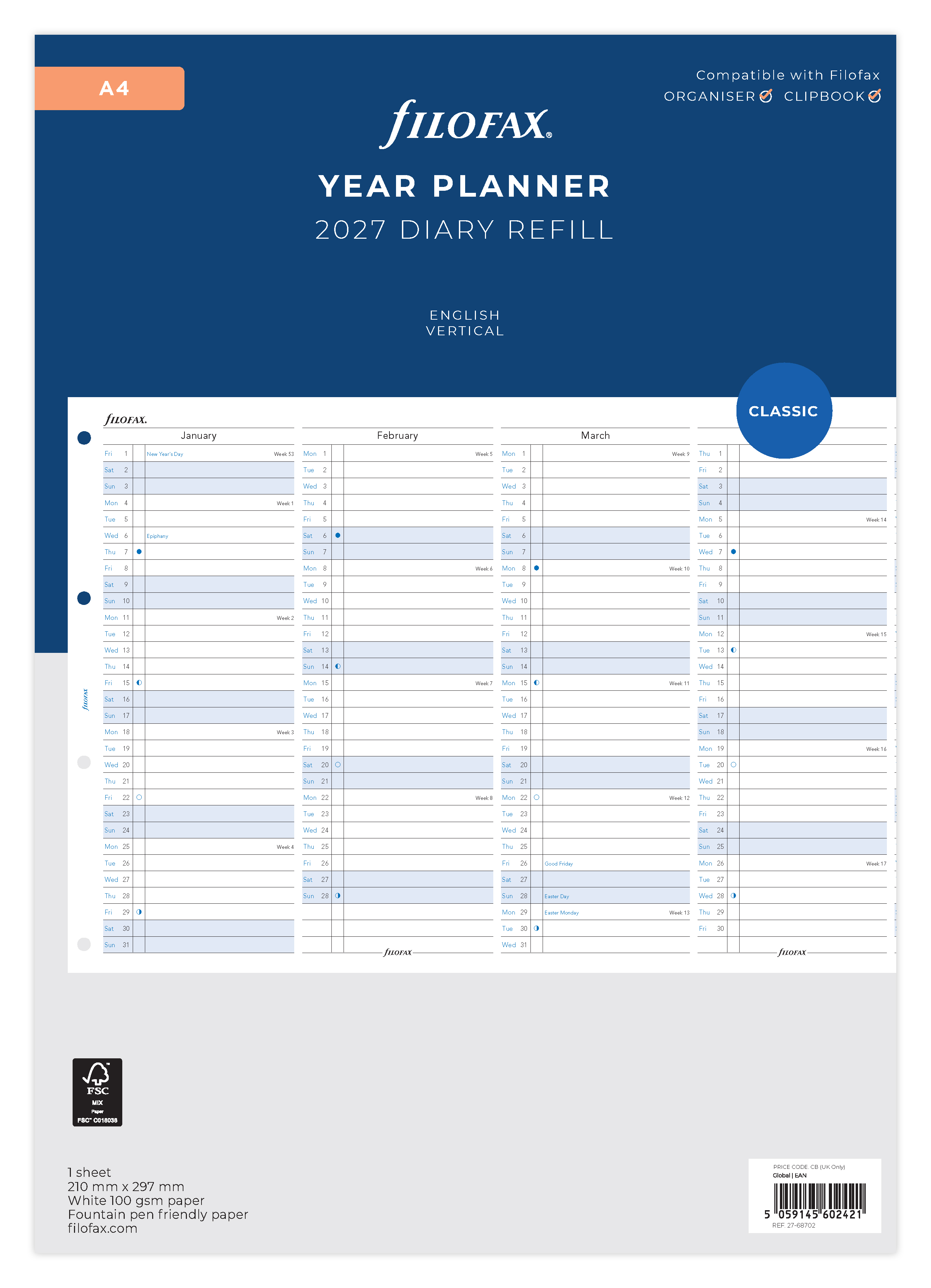 Filofax Jaarplanner 2027 A4 - Verticaal