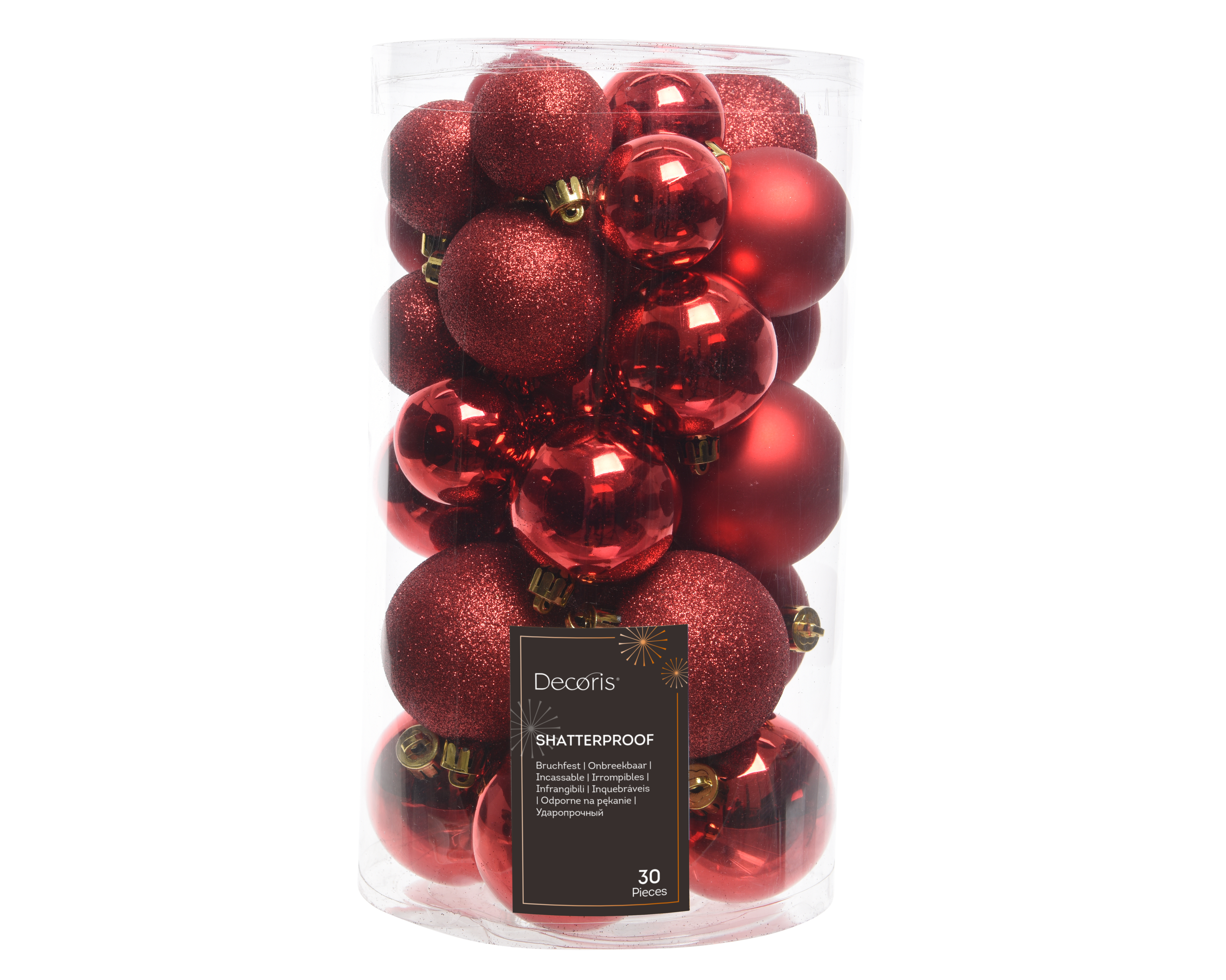 Kerstbal PLC Kerstrood set 30 stuks - Mat/Glanzend/Glitter - Recycled PLC