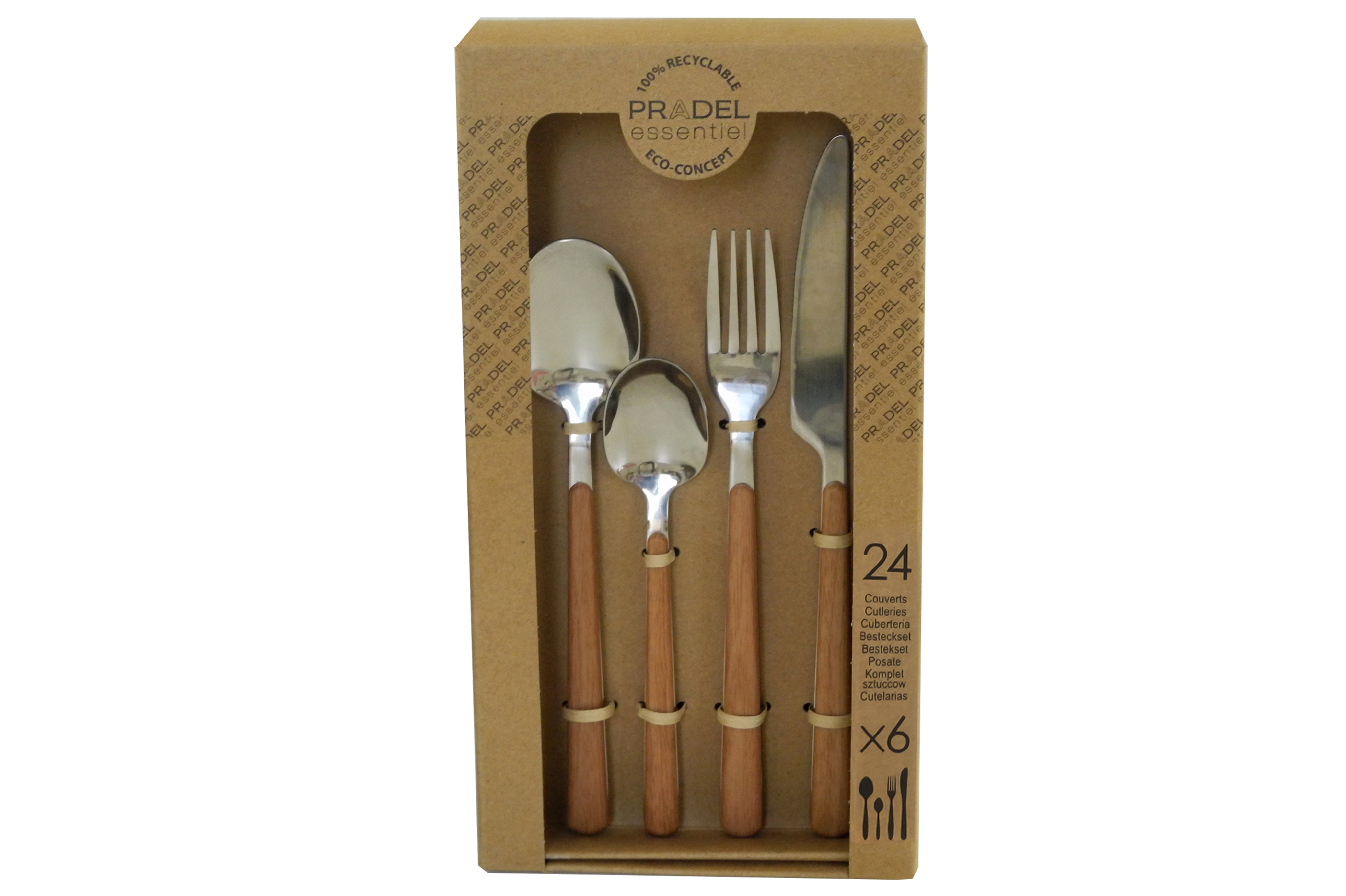 Pradel Bestekset Essentiel Bosquet 24-delig - RVS 18/0 - met Houteffect