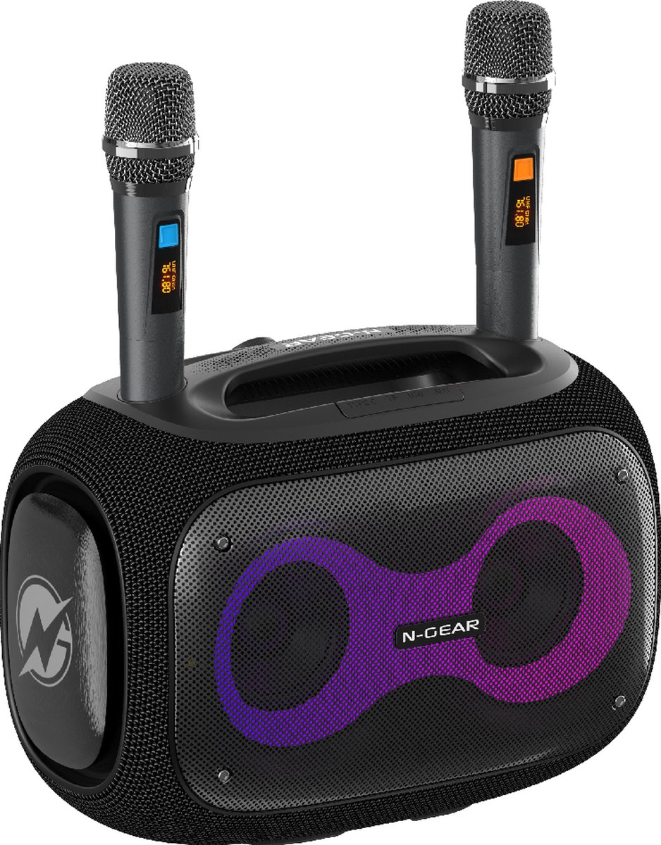 N-GEAR NRG 600 Portable Bluetooth Speaker-Karaoke set 2 Microfoons met Verlichting Zwart