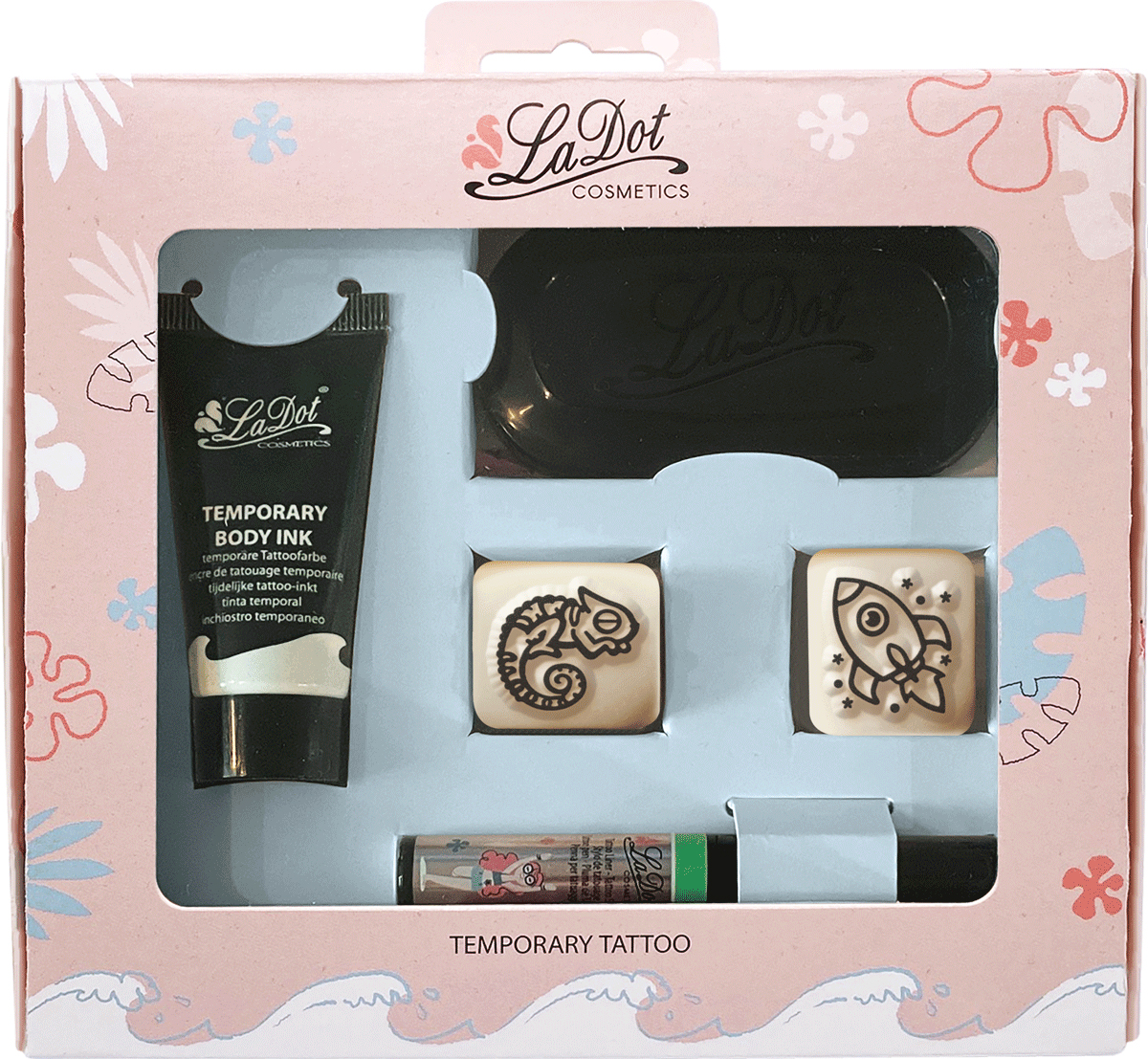 LaDot Tijdelijke Tattoo Stempel set Inkt, Stempelkussen, Liner Groen en Stempel S20-S21