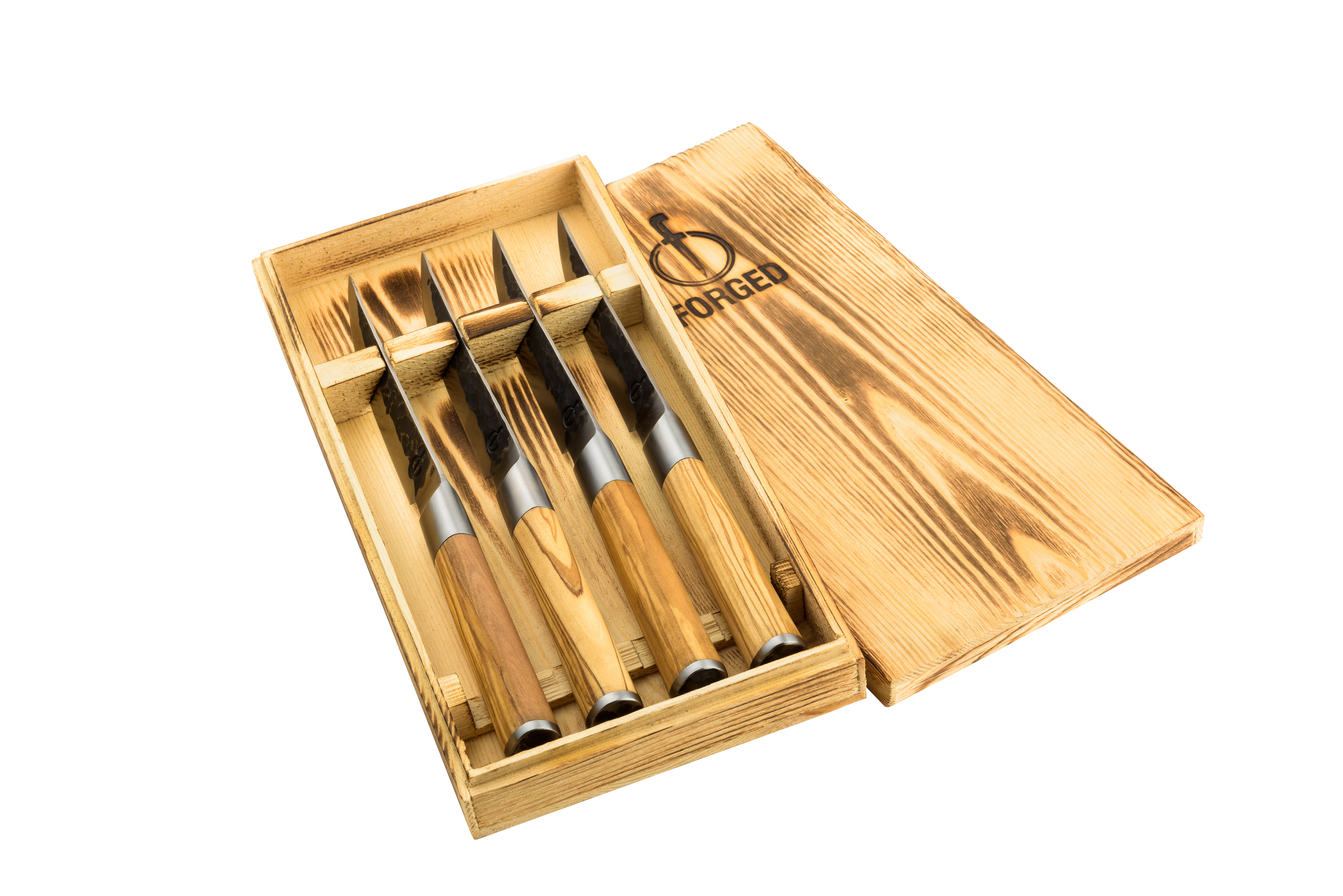 Forged Steakmes Set Olive 4 Stuks 2.5 mm Lemmet - met de Hand Gesmeed