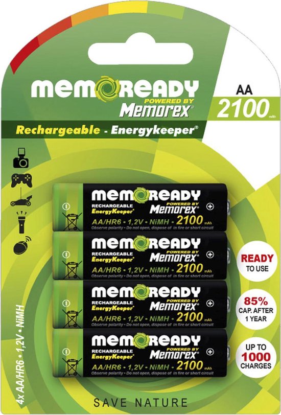 Memorex Herlaadbare Batterij HR6 AA 2100mAh 1.2V NiMH - 4 stuks