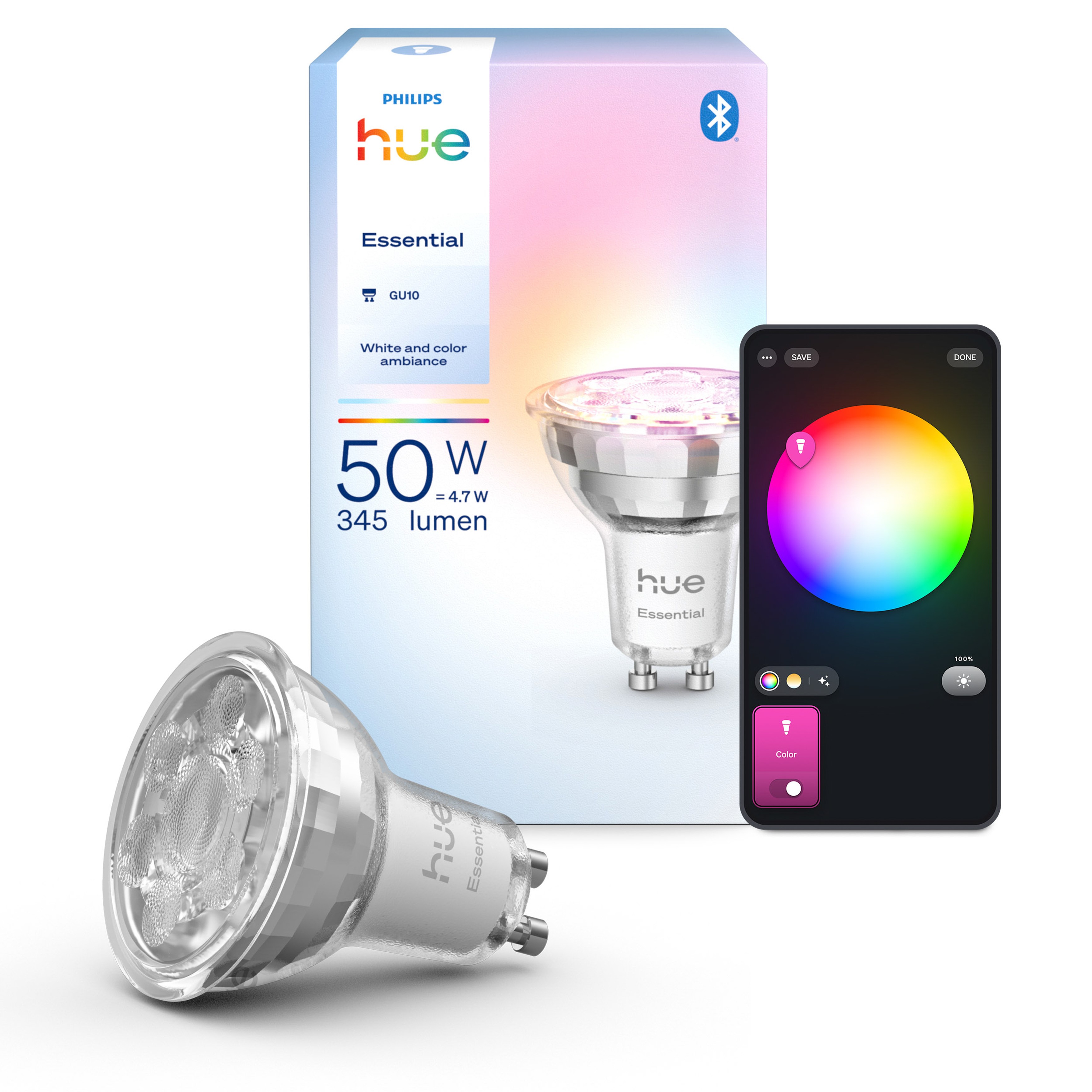 Philips Hue Essential LED Spot GU10 4.7W 345lm 2200-6500K White & Colour Ambiance Philips Hue Essential LED Spot GU10 4.7W 345lm 2200-6500K White & Colour Ambiance