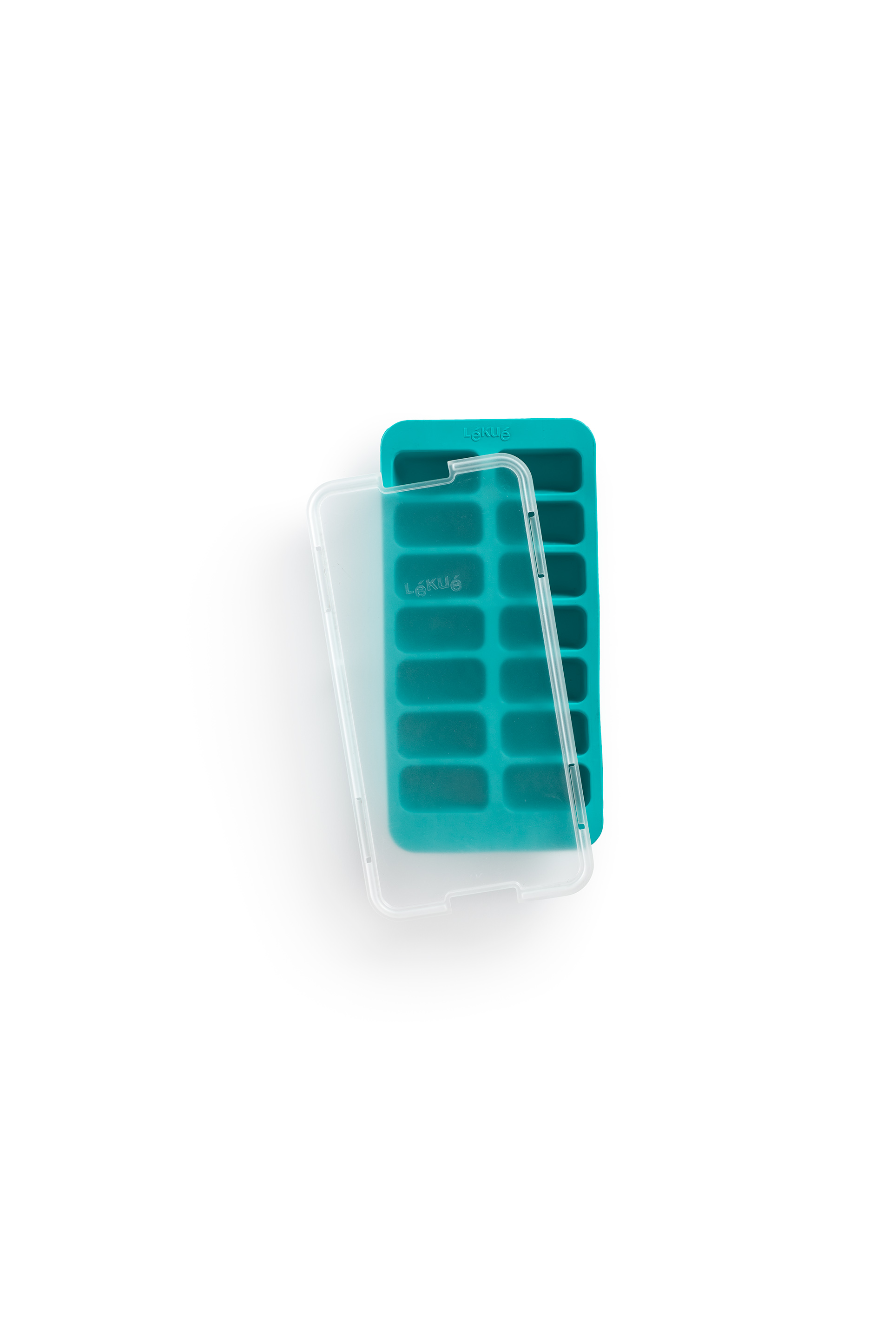 Lékué IJsblokjesvorm Turquoise voor 14 IJsblokjes - Silicone - 23x12x3.2 cm - met Deksel
