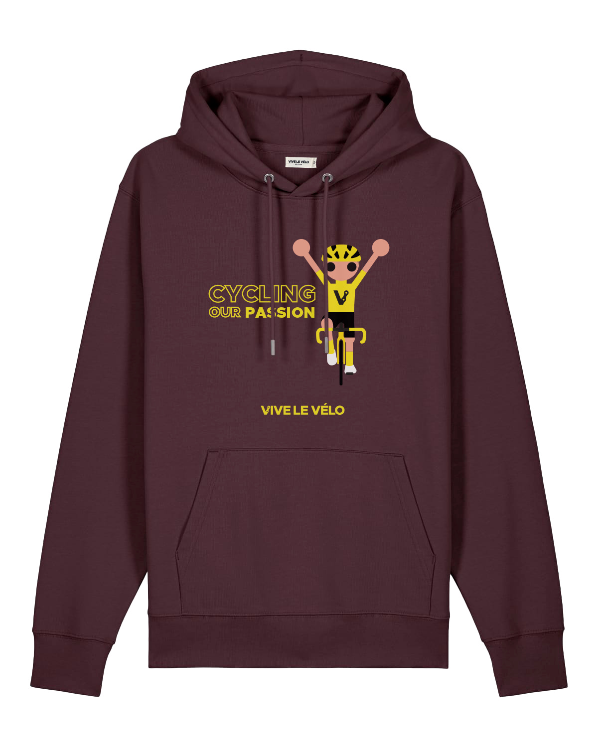 Vive le Vélo Sweater met Kap Unisex Odieltje Cycling Our Passion Regular Fit Red Brown