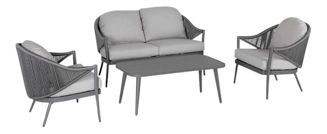 Ocean Loungeset Eclipse Alu/Rope Antraciet met Lichtgrijze kussens