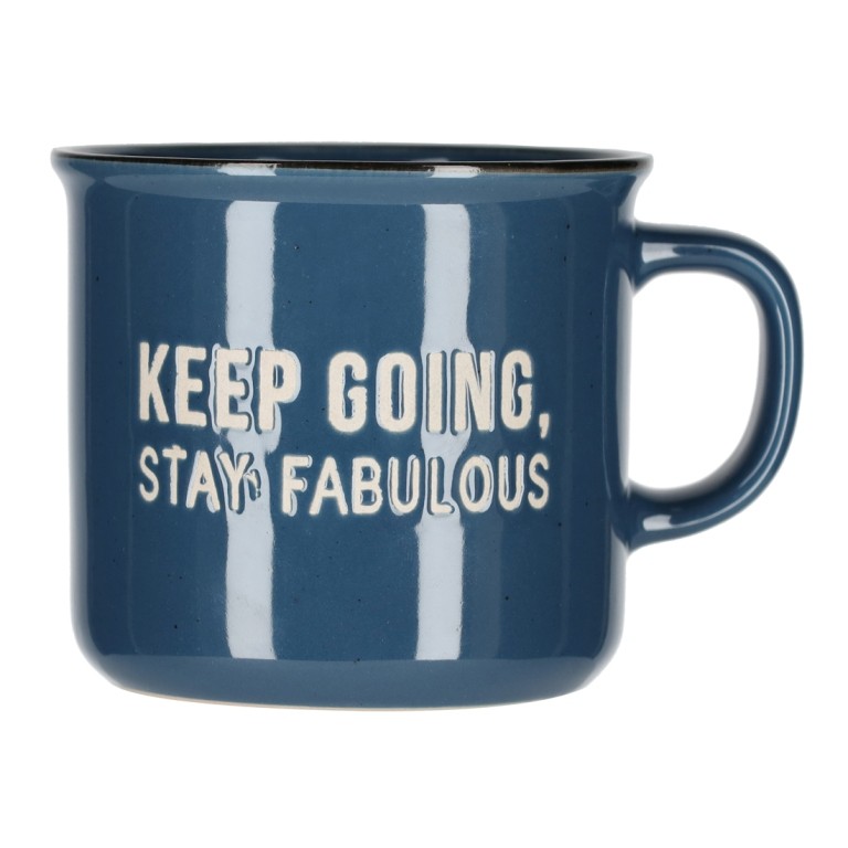 JENS Living Mok Retro Blue 285ml - Keramiek - Keep Going, Stay Fabulous - 9.3x8 cm