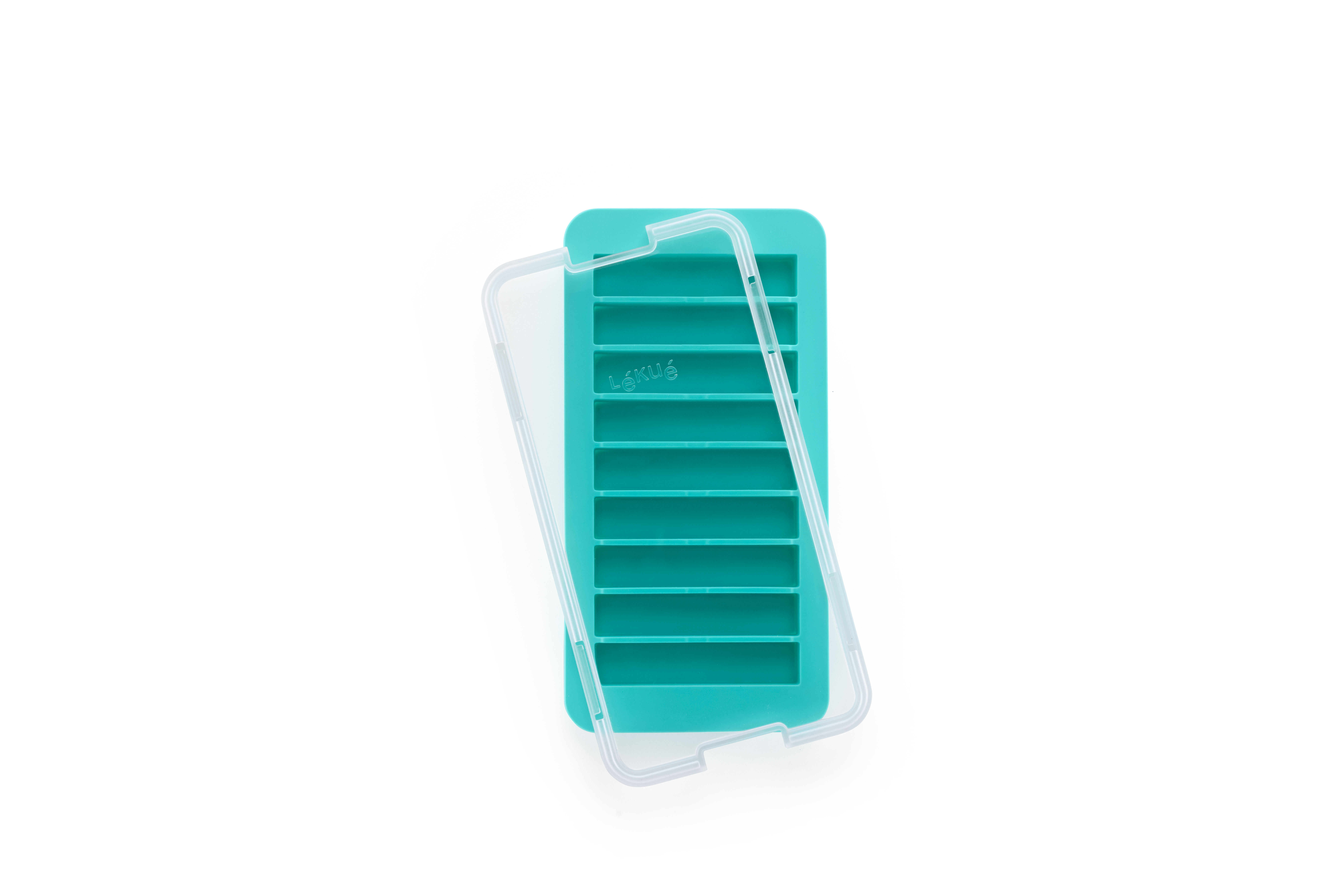 Lékué IJsblokjesvorm Turquoise voor 9 IJsblokken - Silicone - 23x11.8x2.6 cm - met Deksel