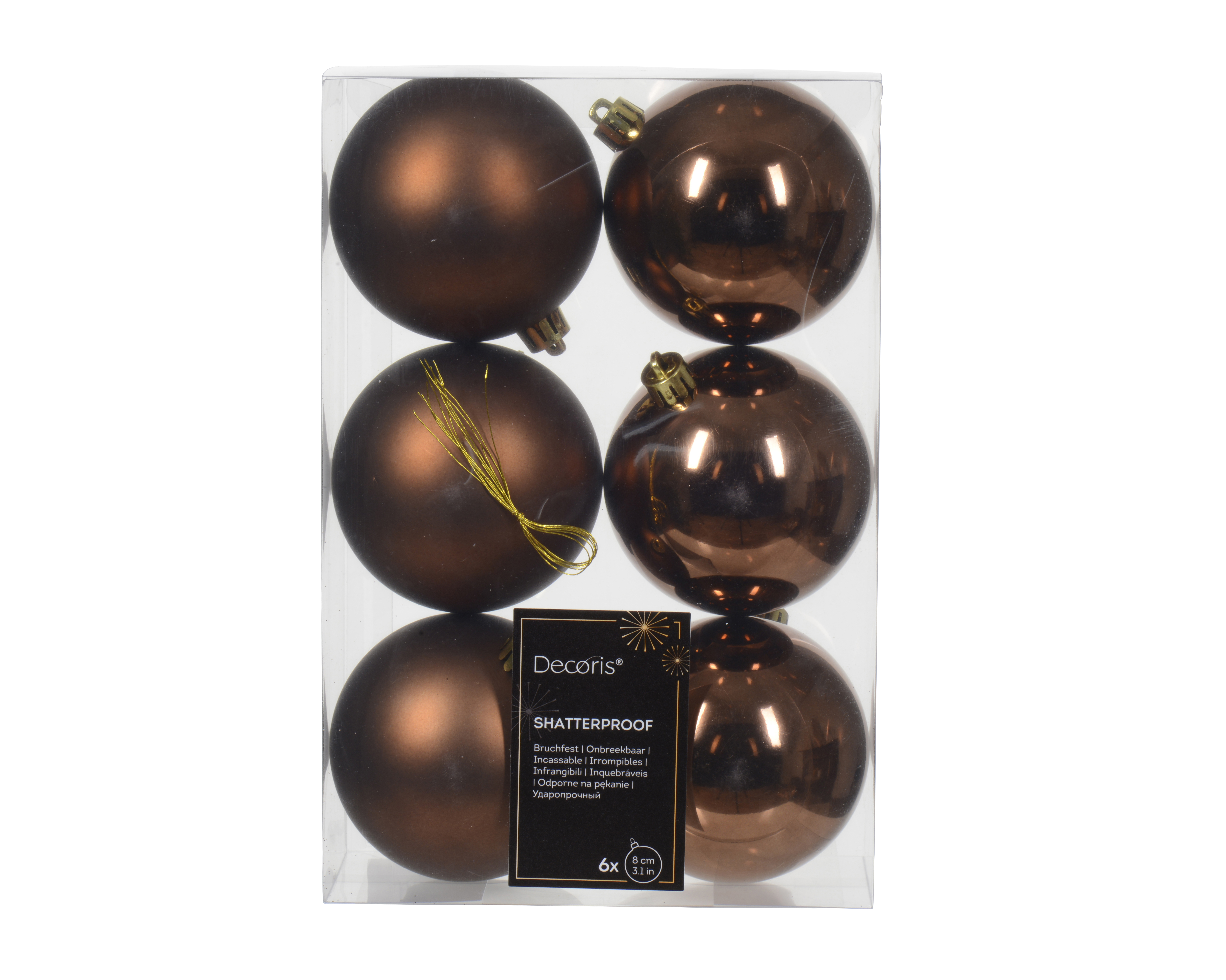 Kerstbal PLC Espresso 8cm set 6 stuks - Mat/Glanzend