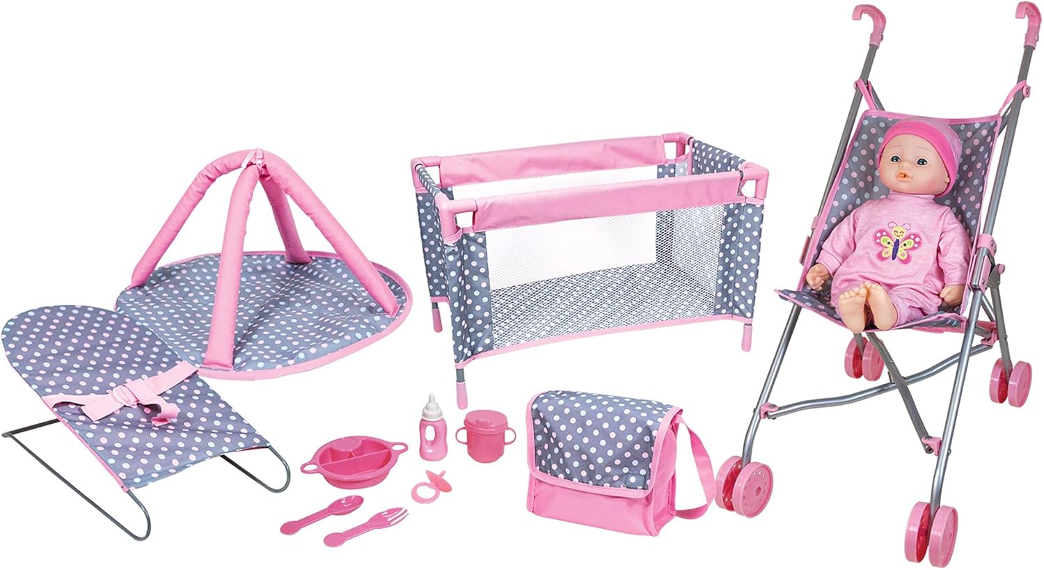Lissi Baby Play Set Pop 40 cm, Buggy, Reisbed, Wipstoel, Speelmat en accessoires