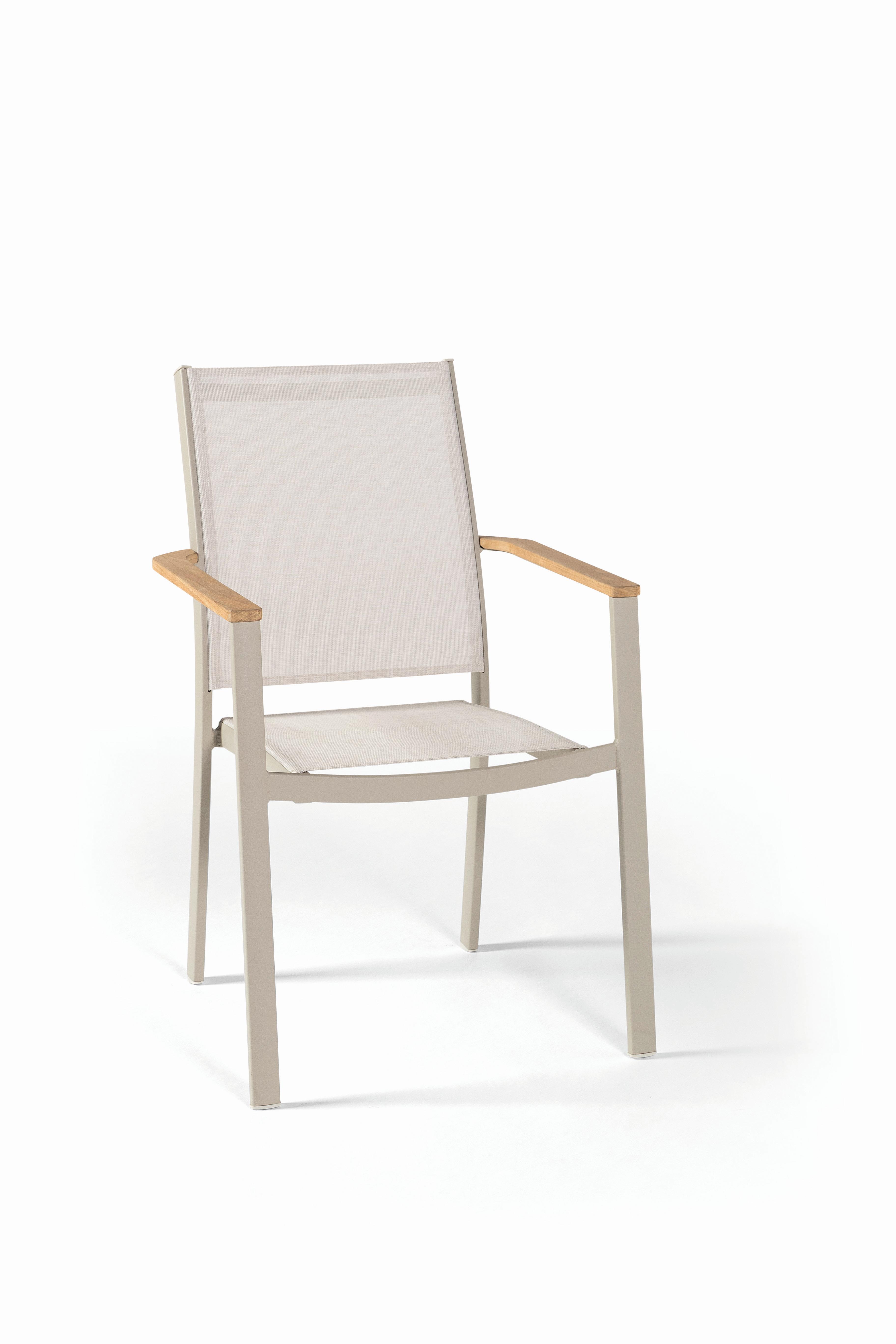 Gescova Brisbane Tuinstoel Linnen Alu, Sand Textilene en Teak armlegger