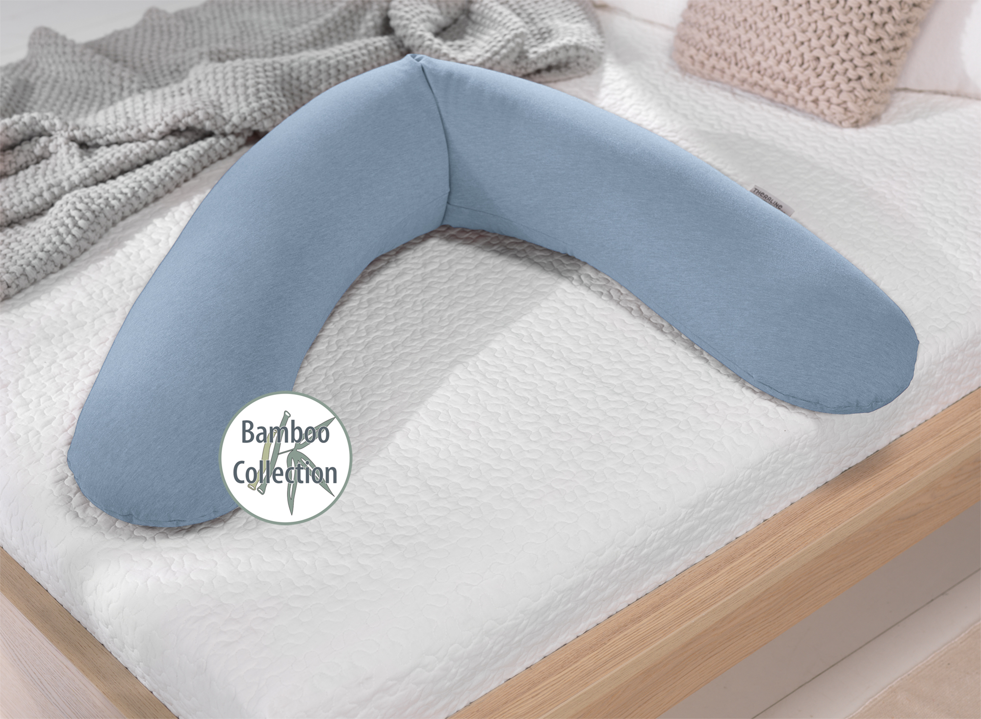 Theraline Voedingskussen Bamboe Hoes Melange Blue-Grey - 190x40 cm