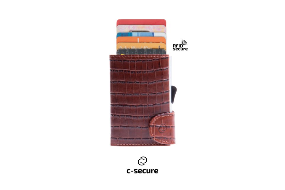 C-Secure Kaarthouder/Portefeuille Leder 4-7 Kaarten - Croco Brown