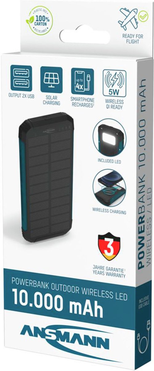 Ansmann Outdoor Powerbank 10000 mAh met Zonnepaneel